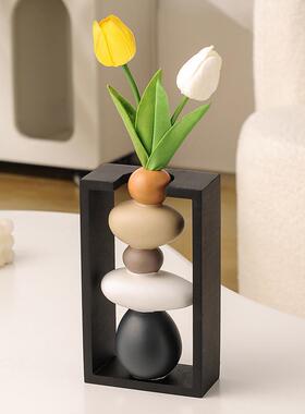 电视机柜装饰摆件石来运转石头陶瓷花瓶摆件轻奢高档客厅电视柜入