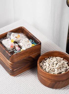 胡桃木方钵果盘家用实木托盘创意收纳甜点干果盘方形可堆叠水果盘
