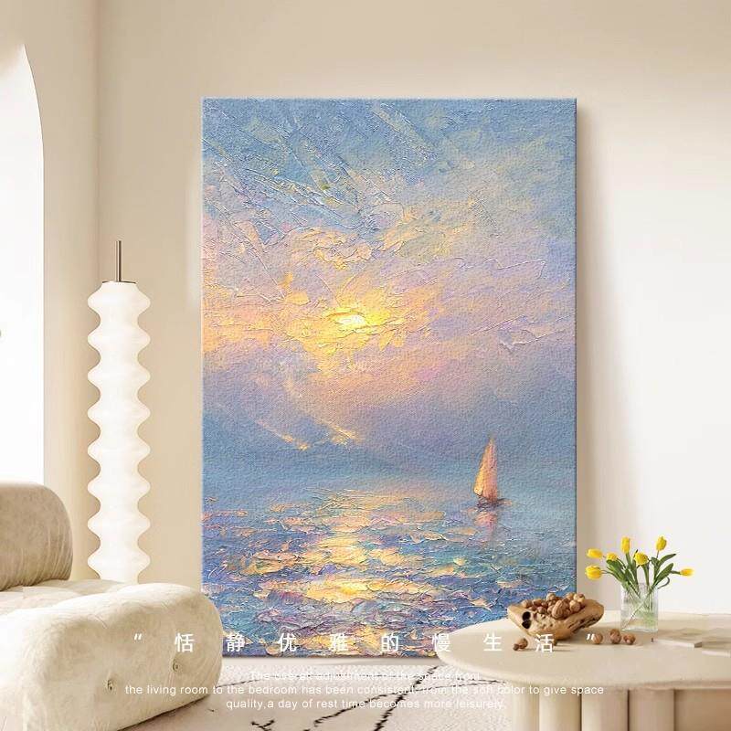 景帆风顺玄关装PVD饰画奶油风客地厅落壁一画风画入户门走廊尽头