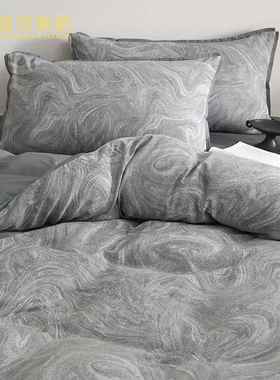 复古风肌理感全棉四件套高端提花纯棉被套床上用品灰绿色1.2米