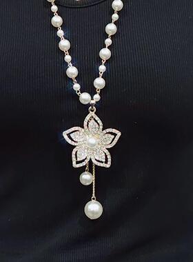 太阳花项链长款珍珠毛衣链202年新款秋冬季时尚大气衣服配饰挂饰