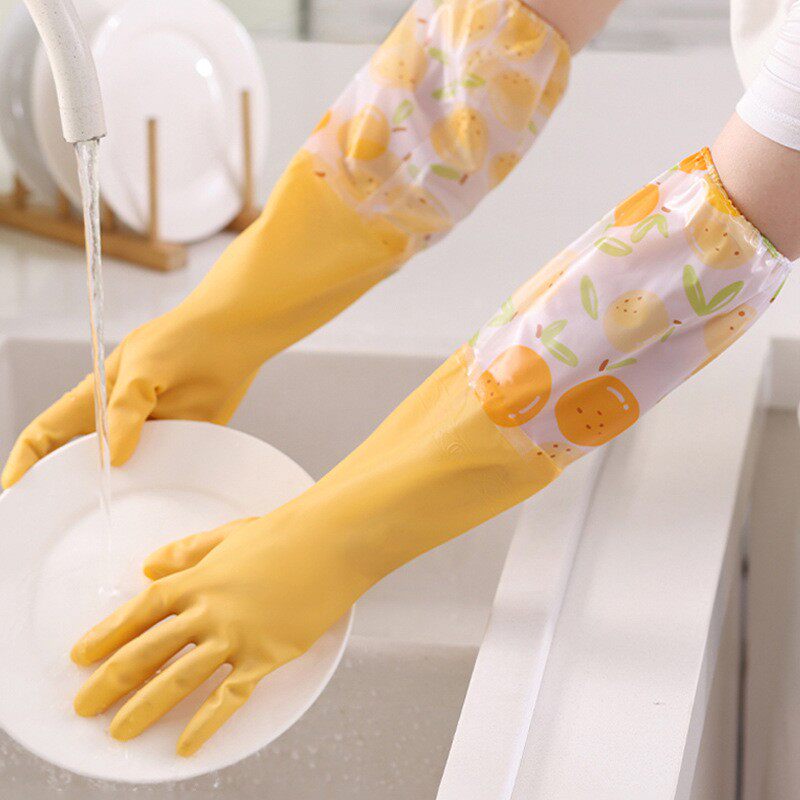 加绒洗碗手套冬季家务厨房耐用型女加厚橡胶乳胶刷碗洗衣清洁手套