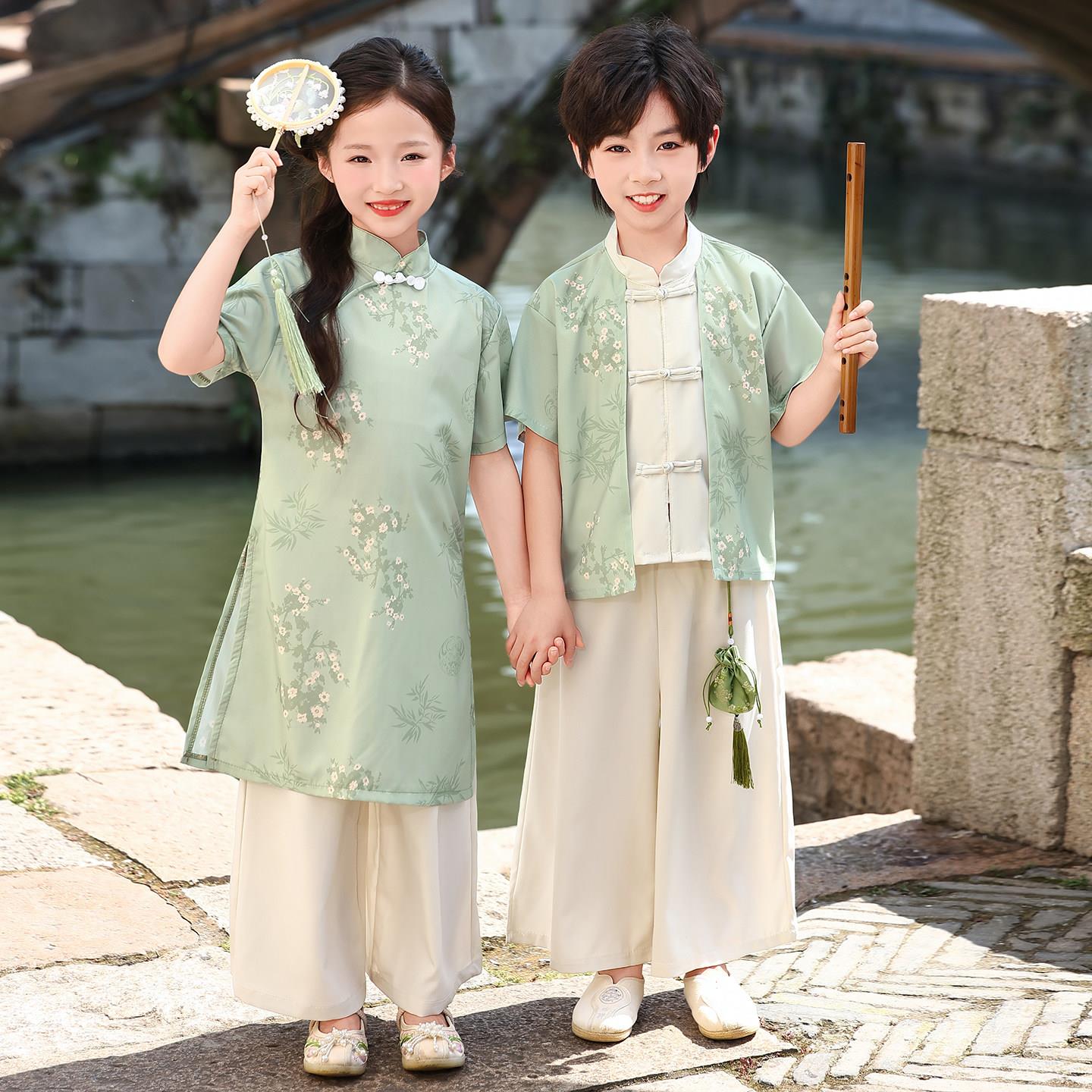 儿童汉服国学服春秋男女夏季唐装新中式国风幼儿园宝宝演出服套装