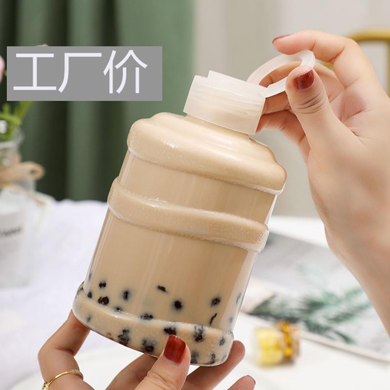 650ml透明加厚迷你水桶奶茶杯 创意网红瓶 果汁冷饮密封外卖瓶