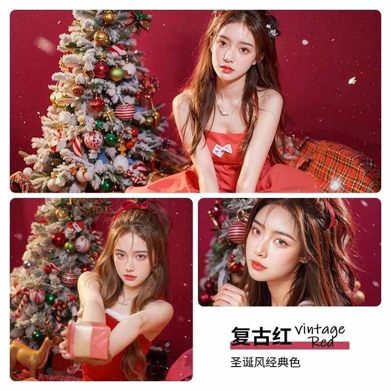 圣诞拍照红色背景布新年春节复古红布挂布摄影墨绿直播间ins幕布