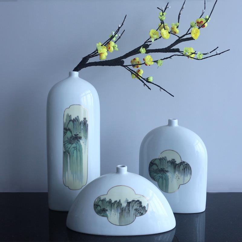 陶瓷器花瓶新中式家居饰品仿真干花客厅玄关插花装饰品摆件