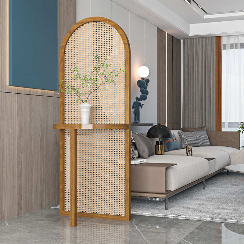 ins简约日式屏风隔断藤编客厅卧室家用遮挡花架中式现代实木玄关