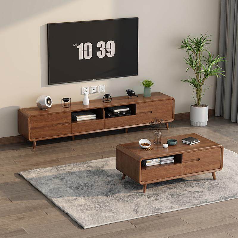 新中式电视柜茶几组合客厅家用小户型储物柜简约现代实木框影视柜