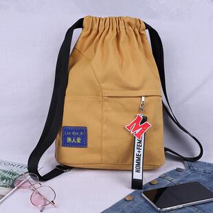 束口袋抽绳后揹包女休闲 户外百搭小揹包购物袋ins帆布包学生书包