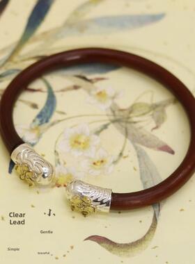 正品张爱玲古款 925纯银覆古金色同铜花朵 鸡血藤风手镯天藤记新