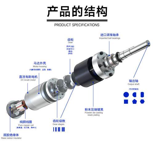 12V24V微型直流减速电机GA36Y-555调速行星齿轮大扭矩M6M8螺纹杆