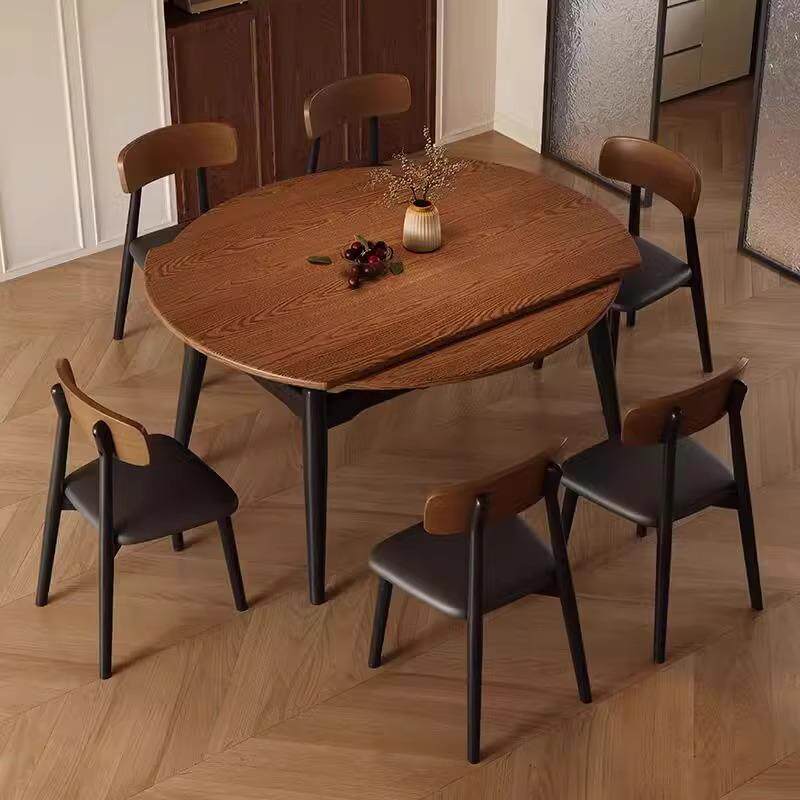 覆古中古风伸缩餐桌家用小户型实木餐桌椅组合方圆两用可折叠饭桌