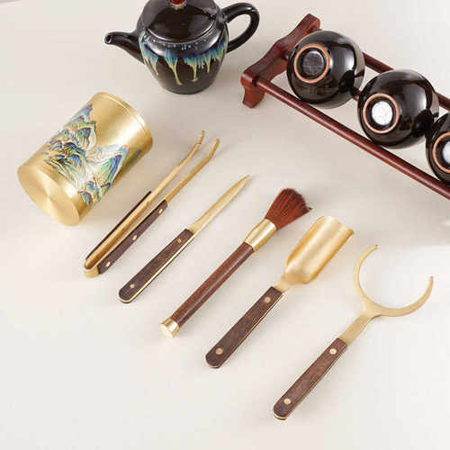 纯黄铜茶道六君子套装功夫泡茶工具配件茶台用品高端茶具六件套