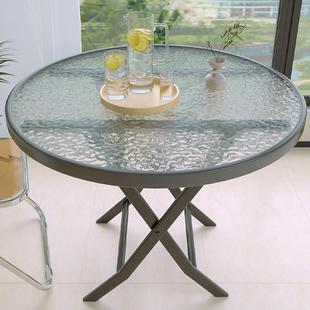 餐桌化玻圆洽桌面谈桌小圆璃桌户外阳台休DDP闲家用小户型折叠饭