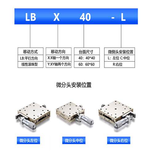 xy轴直线滚珠不锈钢导轨型微调滑台lbx/lby60/40手动精密位移平台