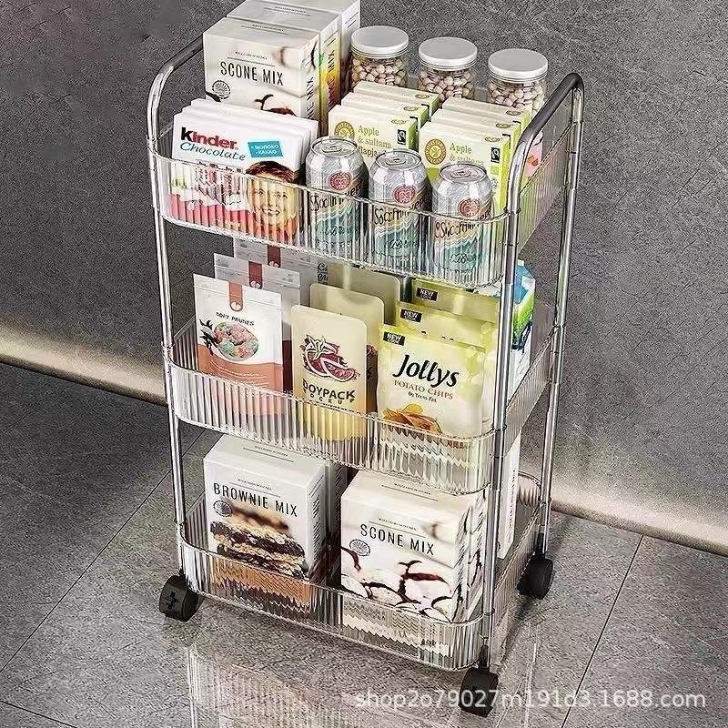 透明亚克食力小车零置178物架客厅落地多可移动卫生层间推塑料收