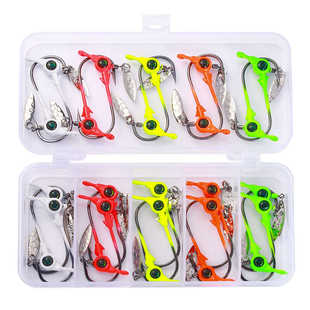 柳叶亮片铅头钩鱼饵 盒组合套装 路亚假饵大眼铅头钩旋转亮片 25个