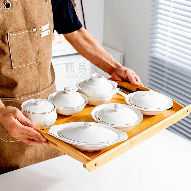 陶瓷月子餐餐具套组碗盘产妇专用带盖子会所月子中心餐具一人份炖