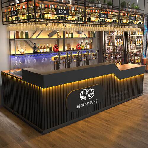 工业风酒吧吧台定制 咖啡店收银台设计 转角酒吧台家俱