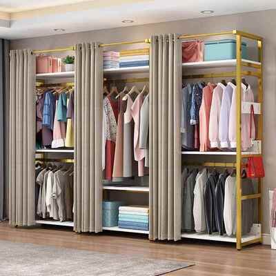 粗加固挂衣橱出租房现代简约衣柜子钢布管用卧加家室收纳简000026