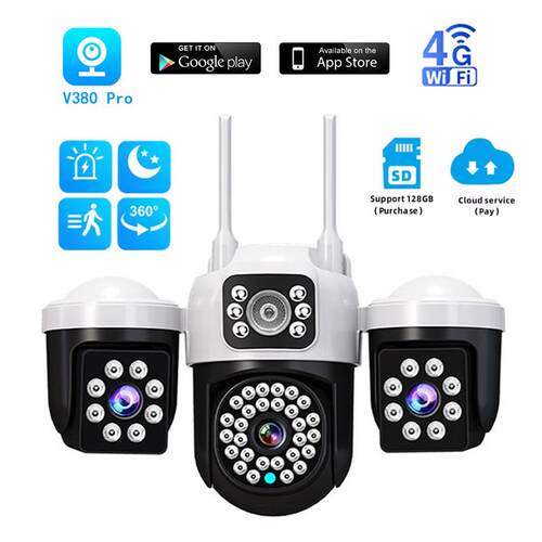 V380 Pro 真三目三画面监控器三镜头远程对讲无线监控摄像头热销