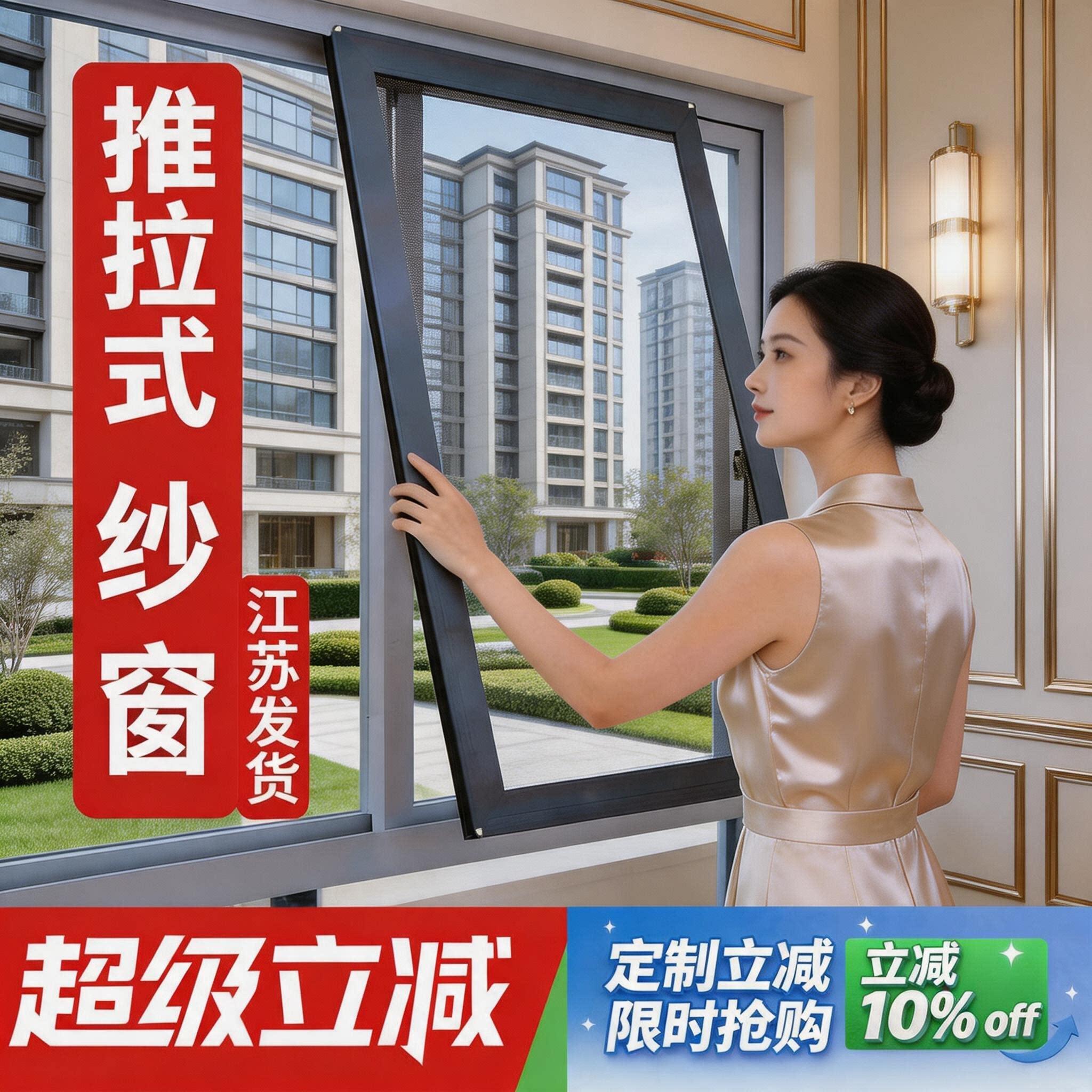 纱窗推拉式自装平移防蚊鼠防猫不锈钢塑钢铝合金沙窗门金刚网定制