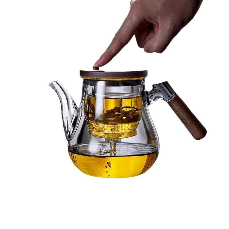 木把飘逸杯泡茶壶一键过滤茶水分离三件杯按压式高硼硅玻璃泡茶壶