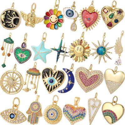 Flower Evil Blue Eye Charms Necklace for Women Cute Heart Go