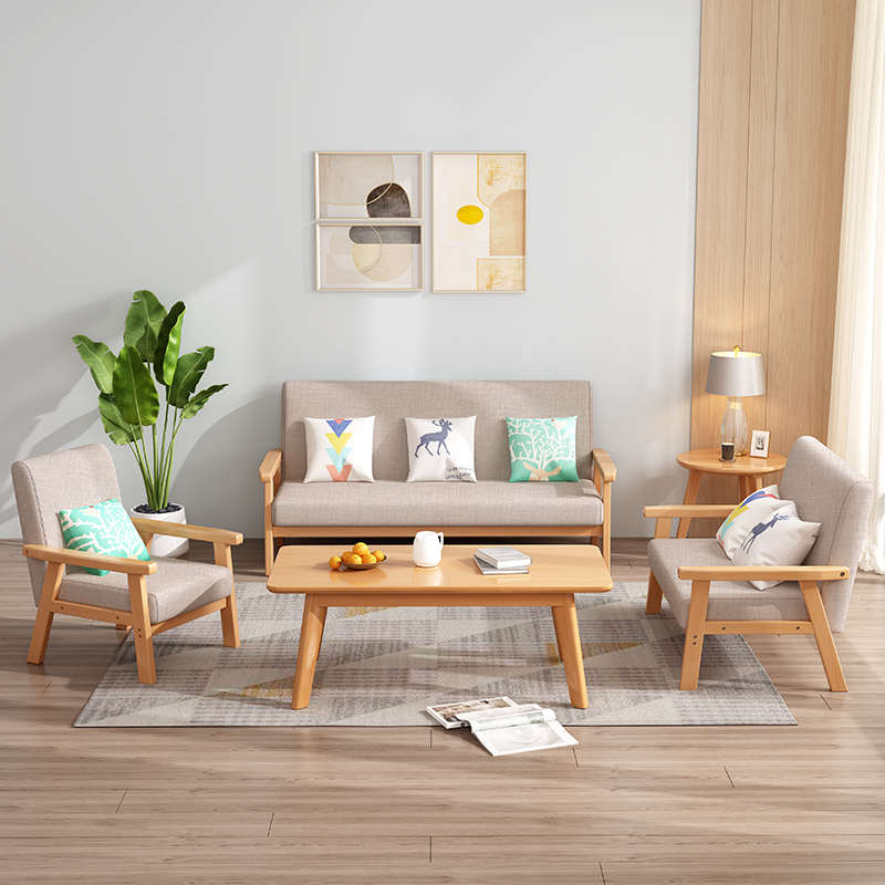 北欧实木布艺沙发简易小户型简约单人椅三人工作室出租房专用沙发