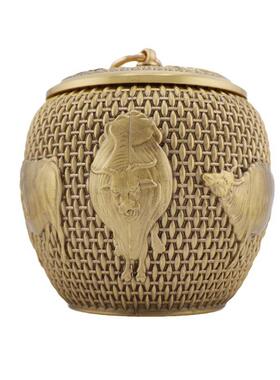 黄铜五牛茶叶罐摆件五牛密封罐铜器储存罐茶道工艺品摆件商务礼品