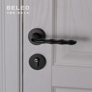 贝雷欧现代卧室简约门锁黑色室内磁吸静音房门锁家用门把手