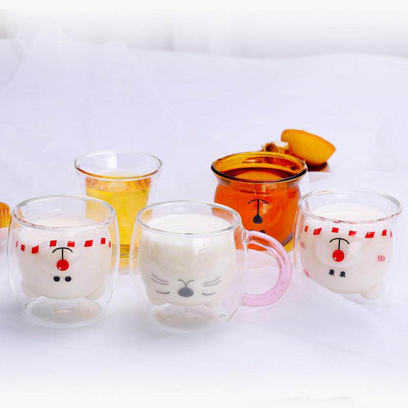 可爱小熊双层玻璃杯迷你茶杯牛奶杯耐热高硼硅250ml卡通玻璃杯