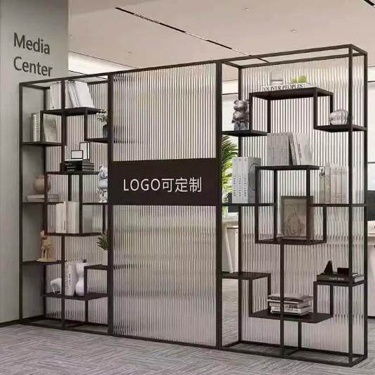 简约现代玻璃隔断架客厅进门遮挡办公室隔断置物架极简屏风玄关柜