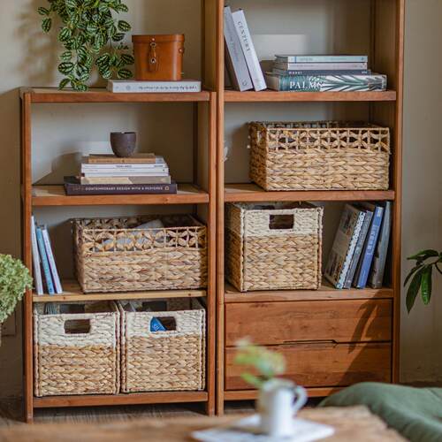 田园风纸绳水草编织收纳篮桌面杂物收纳筐家用整理置物花篮子