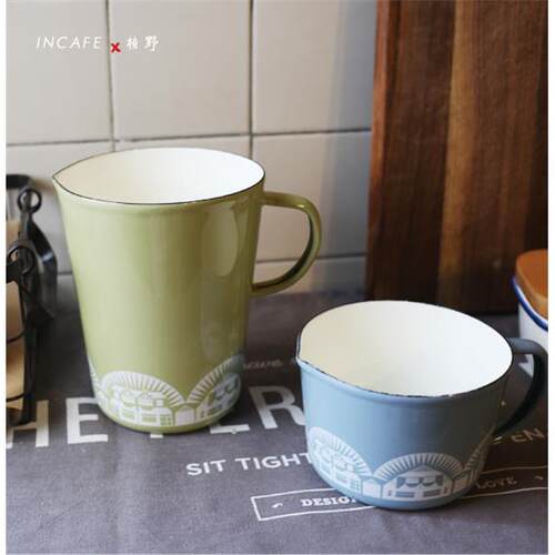 INCAFE搪瓷杯厚实日式田园碎花量杯 搪瓷量杯 搪瓷杯子