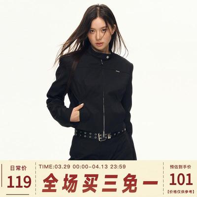 101PASSION黑色短款外套女春季修身显瘦高级感半身裙套装立领夹克