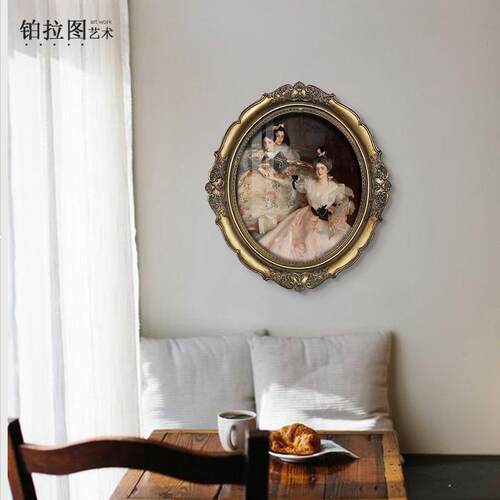 高档复古小众卧室挂画小众装饰画化妆台欧式美式椭圆形相框轻奢风