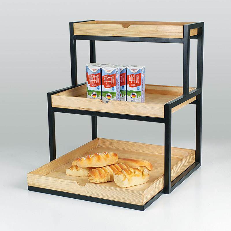 三层阶梯松木展示架面包超市水果化妆品服装花卉展示架可定制