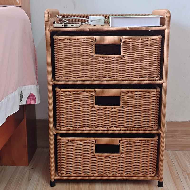 芙蕾米手工编织抽屉式收纳柜卧室床头柜客厅收纳整理大容量储物筐家用床笠拉车