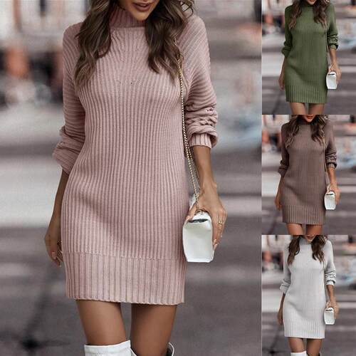 Clear color long sleeved high neck sweater women's