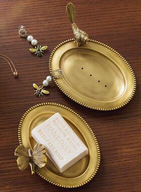 收获小屋覆古黄铜首饰收纳摆件卧室卫浴洗手间沥水香皂碟托 托盘