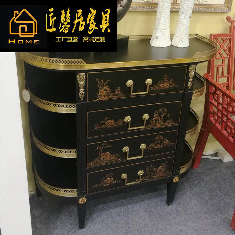 欧式法式手绘新古典玄关柜餐边柜带抽屉的收纳柜入户门厅柜