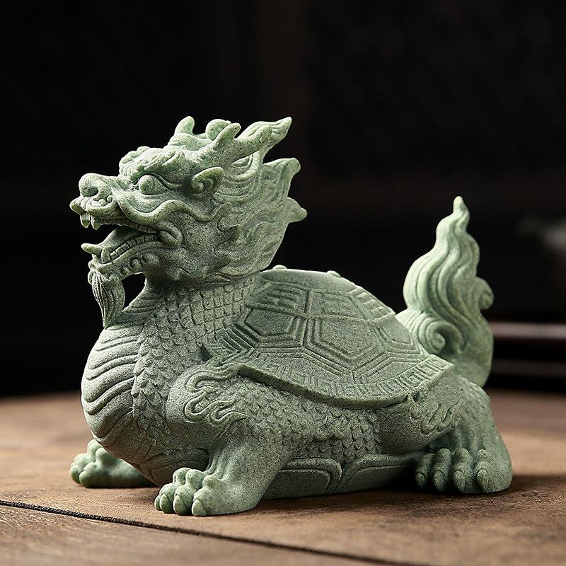 创意龙龟玄武青砂石乌龟茶宠摆件微景观盆景鱼缸造景工艺品装饰品