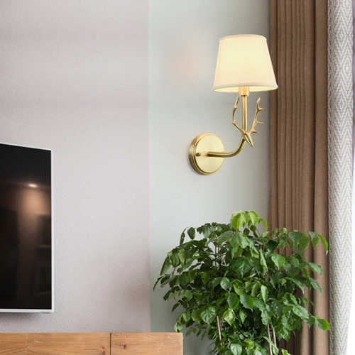 全铜壁灯批发后现代过道楼梯卧室壁灯鹿角灯阳台酒店灯具布艺壁灯