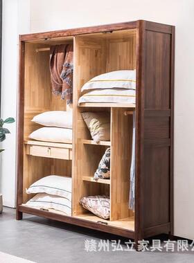 实木衣柜约三四门五门桃卧室简黑胡新中式开622纳门储物大衣橱收