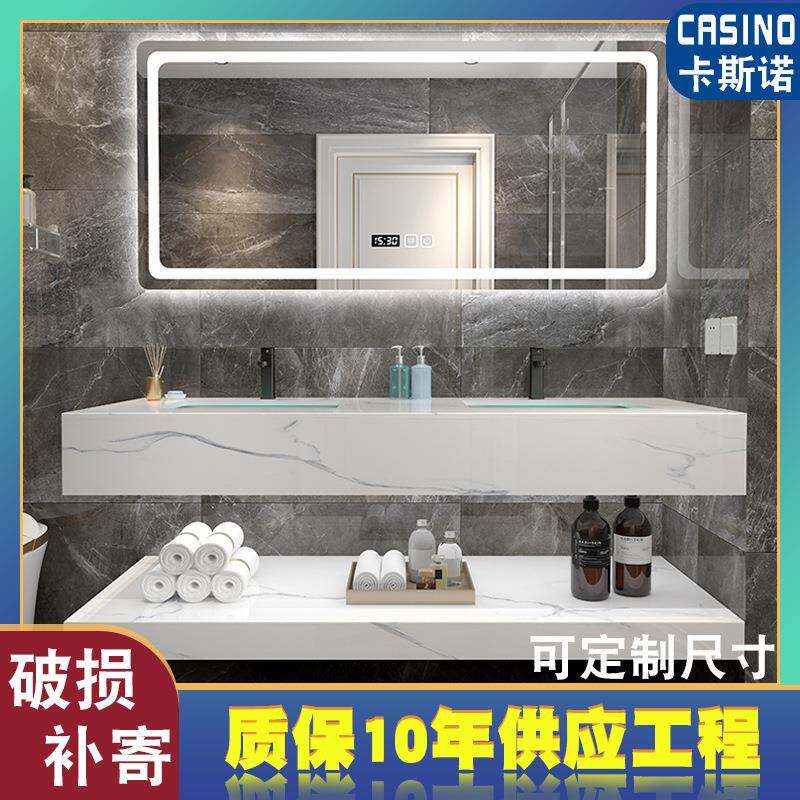 新款酒店公寓浴室柜 简约款式岩板人造石英石 陶瓷盆双盆洗手台