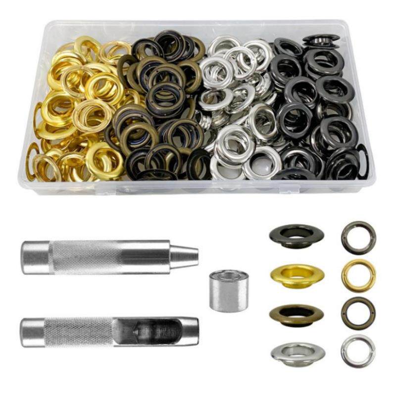 120套内径14MM4色气眼+3件安装工具金属彩色鸡眼盒装篷布扣供跨境