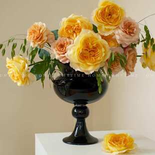 法式 摆件 中古黑白复古提手琉璃高脚花瓶风灯花器软装