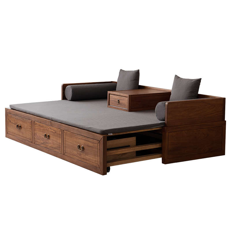 酒店小户型美人贵妃榻两用大堂罗汉待客沙发客厅老可床推拉榻榆木