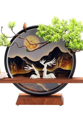 电视柜装饰招财陶瓷白鹿一对中式家庭斗柜灯圈江山摆件玄关工艺品
